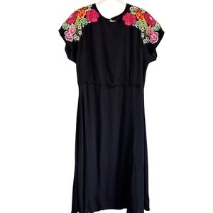 ASOS Tall Black Oaxaca Floral Embroidered Shoulder Midi Dress Size 12 Retro